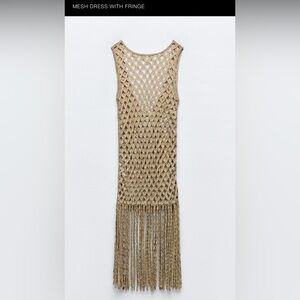 Tan Crochet Fringe Dress